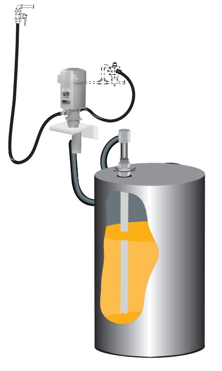 Фотография Пневматический комплект для масла для бочек 205 л с насосом PM35 8:1, монтаж на стену